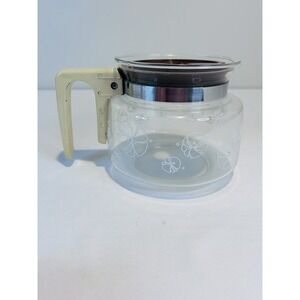 Glass Coffee Pot Flower Design Restaurant Style Retro MCM w/Lid